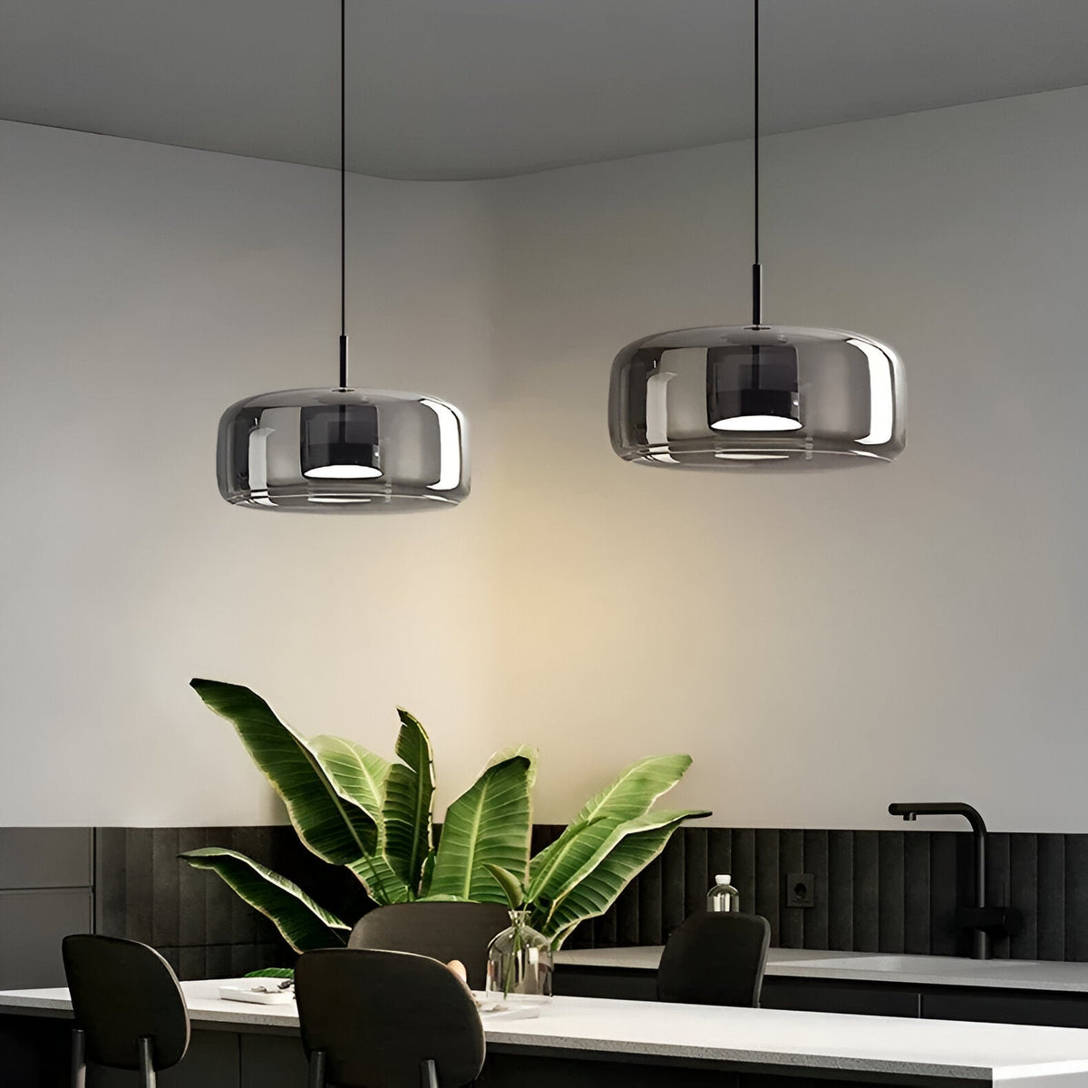 Glass Hanging Ceiling Fixture with Adjustable Cord for Dining Tables & Kitchen Islands | Color-Tunable LED Modern Farmhouse Style
