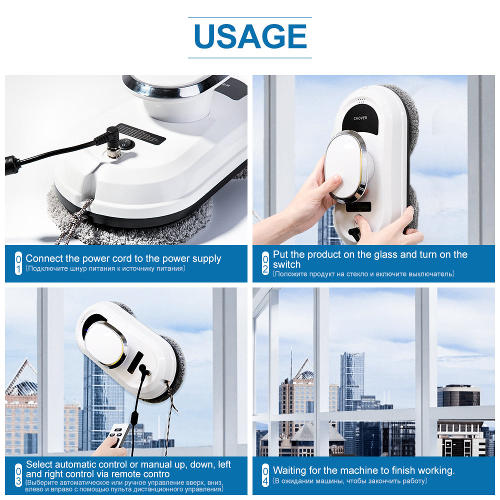 Robotic Window Washing Machine Automatic Glass Cleaner with Wireless Remote Control for Home High-Rise Patio Doors Mirror Panels