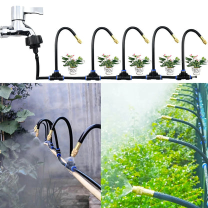 Garden Watering System 0.3 in Hose with Adjustable Brass Spray Nozzles for Patios Balconies Raised Beds Greenhouses