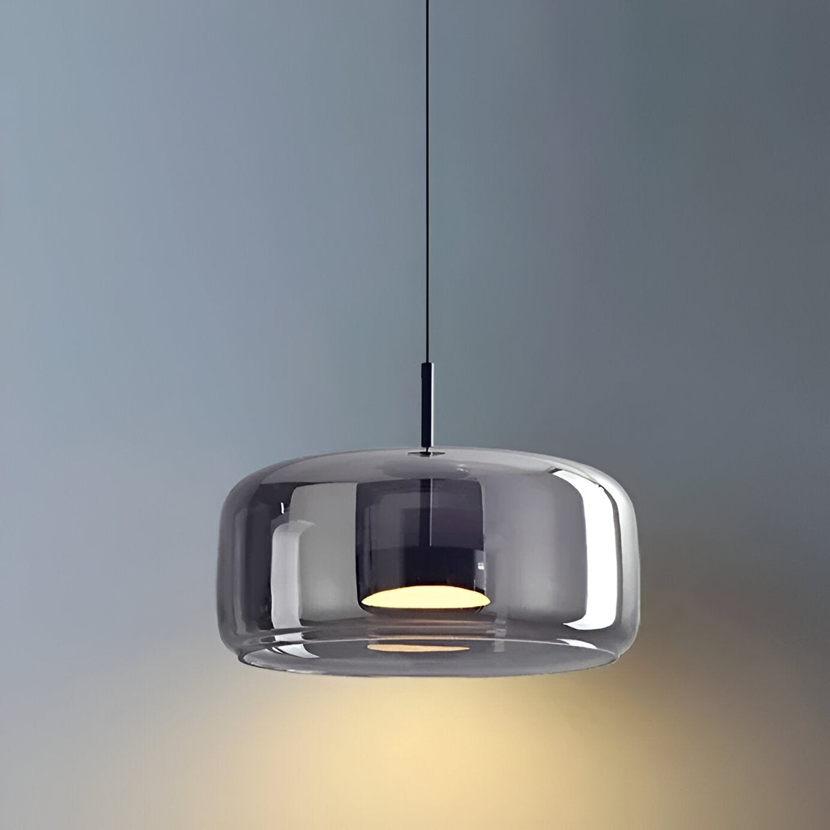 Triple Glass Dome Ceiling Light 15 in Adjustable Height for Kitchen Island Dining Room Modern Hanging Fixture Gray Smoked Finish