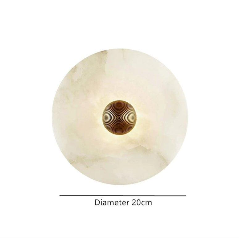 Round Stone Sconce with Built-In LED – Natural Veined Finish for Bedroom, Hallway & Living Room – 6 to 12 Inch Sizes – Minimalist Aluminum M