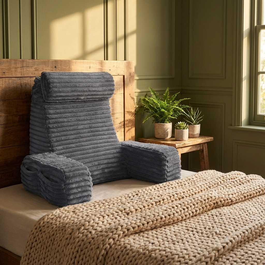 Adjustable Backrest Pillow with Armrests & Headrest for Bed or Couch – Sit-Up Reading Cushion