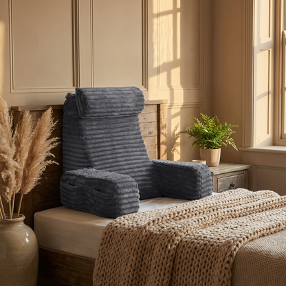 Adjustable Backrest Pillow with Armrests & Headrest for Bed or Couch – Sit-Up Reading Cushion