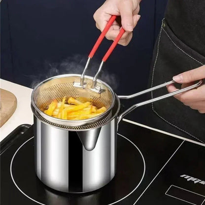 Compact Deep Fryer | 1200ML Stainless Steel Pot with Strainer for Perfectly Crispy Meals