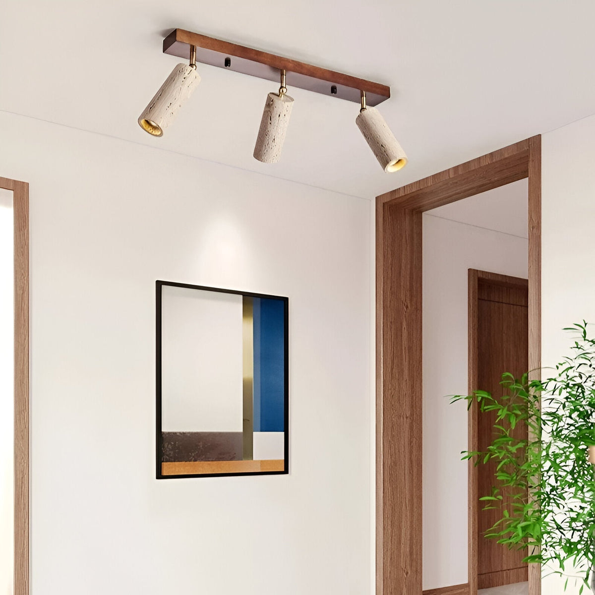 Triple-Head Adjustable Spotlight Bar Stone-Effect Wood Finish 24 Inches for Living Room Bedroom Track Accent Lighting Modern Low-Profile Fix