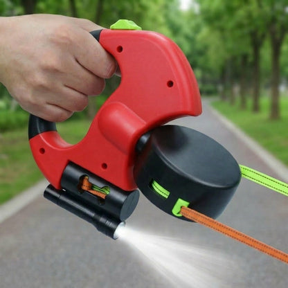 Ortekor Dual Dog Leash – 360° Tangle-Free Retractable with LED Light & Built-In Poop Bag Holder