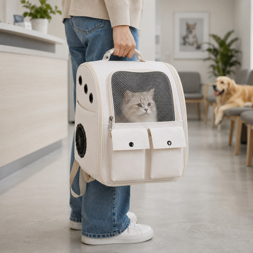 Ortekor USB-Powered Dual-Fan Cat Carrier Backpack for Vet Visits & Everyday Travel - Fan-Assisted Cooling for Less-Stuffy Trips