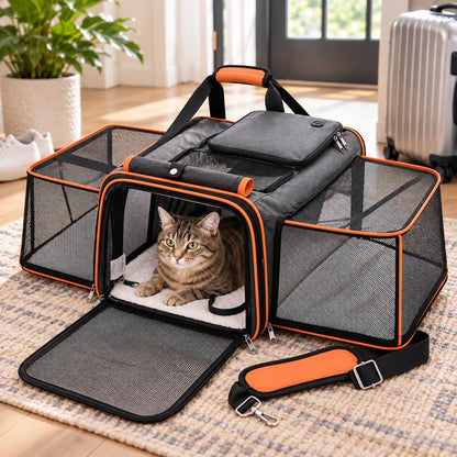 Ortekor Dual-Sided Expandable Pet Carrier for Cats & Small Dogs - More Room for Road Trips, Vet Visits & Travel