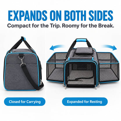 Ortekor Dual-Sided Expandable Pet Carrier for Cats & Small Dogs - More Room for Road Trips, Vet Visits & Travel