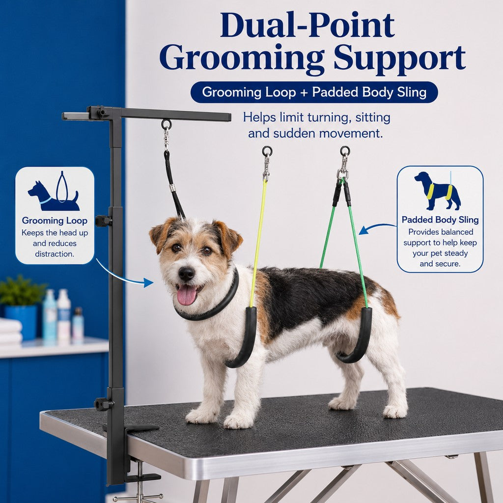 Ortekor Clamp-On Pet Grooming Arm for Bathing & Trimming, Foldable Dual Support Holder for Small & Medium Dogs