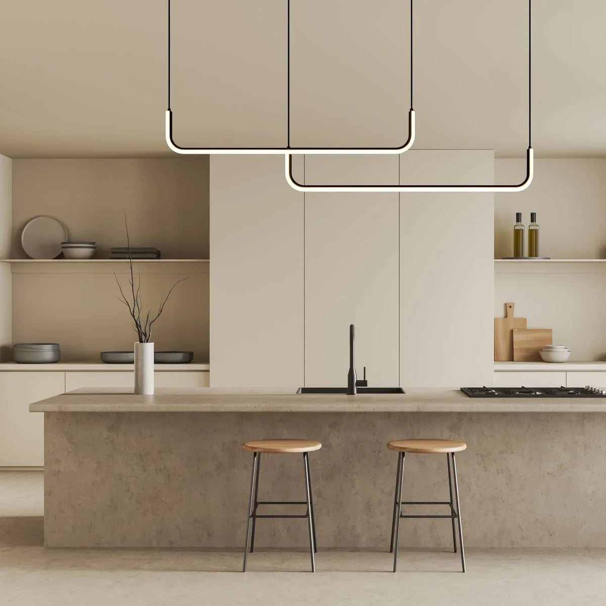 Linear Suspended LED Fixture for Dining Room & Kitchen Bar 31.5 to 59 Inch Matte Black Metal Minimalist Overhead Lighting for Open Layouts