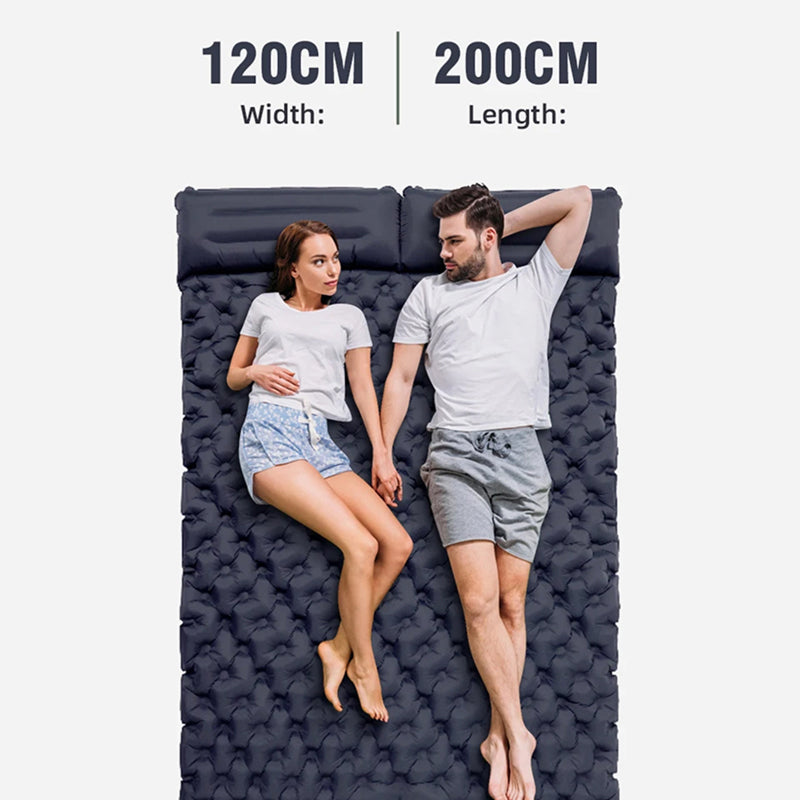 Self-Inflating Double Camping Pad with Built-In Foot Pump – 79×55 Inches – Waterproof Insulated Sleep Mat for Couples, Backpacking, Tent