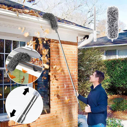 Extendable Microfiber Duster with Bendable Head 34–110 Inches for High Ceilings Fans Cobwebs Washable Lightweight Gray Pole Household Indoor