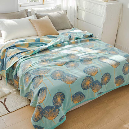 Reversible Cotton Quilt King Size Lightweight Coverlet Bedspread Dandelion Floral Print Breathable Summer Blanket for Bedroom Couch Air