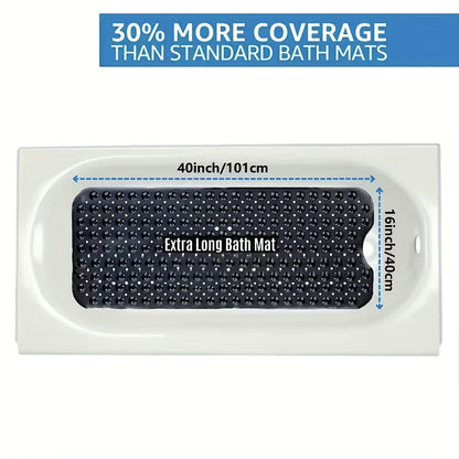 Anti-Slip Shower Floor Mat 40 × 16 Inches Gray PVC Tub Liner with Drainage Holes and Suction Grips for Wet Surfaces