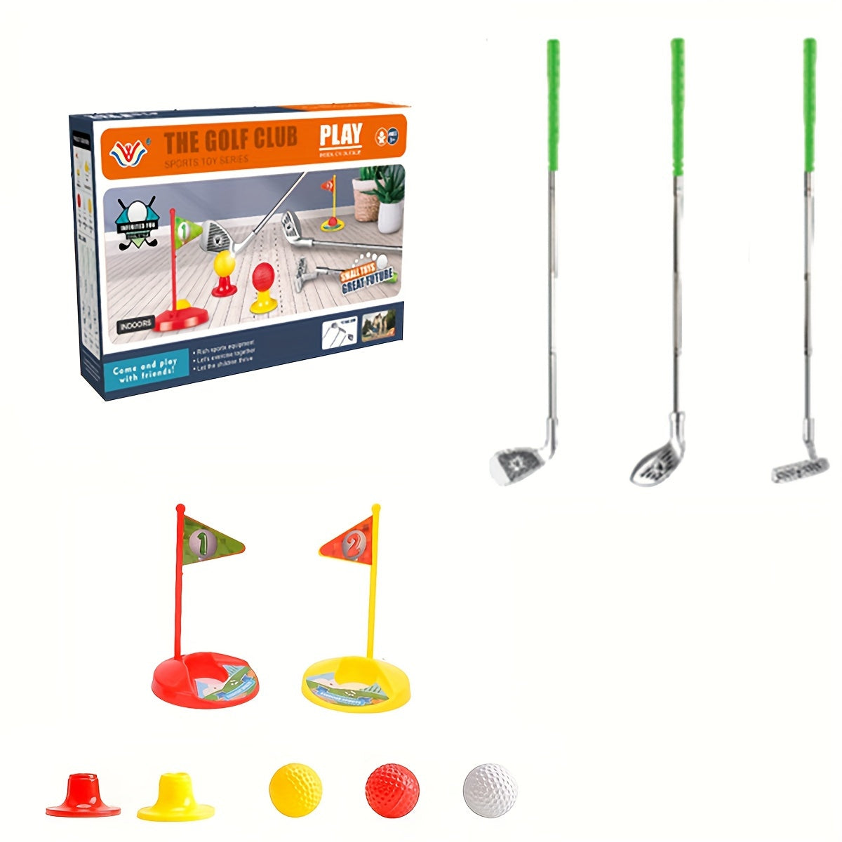 Junior Golf Training Set with Height-Adjustable Clubs for Backyard and Living Room Play Ages 3-8