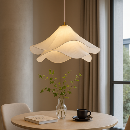 Floral Fabric Pendant Light for Dining Room – Adjustable Ceiling Fixture with Soft Layered Design, 16-24 in Sizes, E26 Socket, Modern Home L