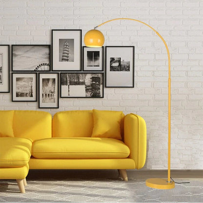Arched Metal Floor Lamp with Globe Shade for Reading & Living Rooms – Yellow – 70 in Tall – E27 Socket with Foot Switch