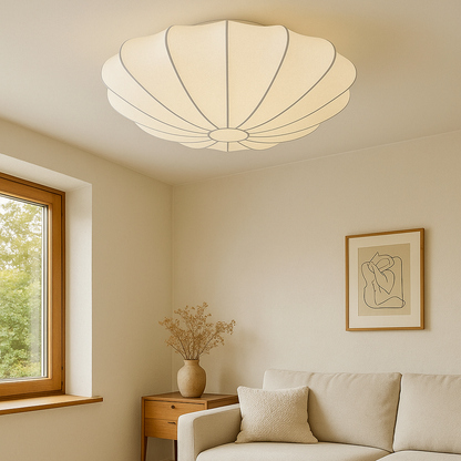 Flush Mount Round Light Fixture White Silk Shade 31.5 Inch Warm Glow for Bedrooms Living Rooms Modern Minimalist Home Overhead Lighting