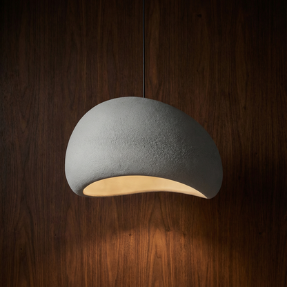 Stone-Look Dome Pendant Light Fixture in White & Gray – Organic Textured Ceiling Light for Kitchen Island Dining Room Bedroom – Modern Scand