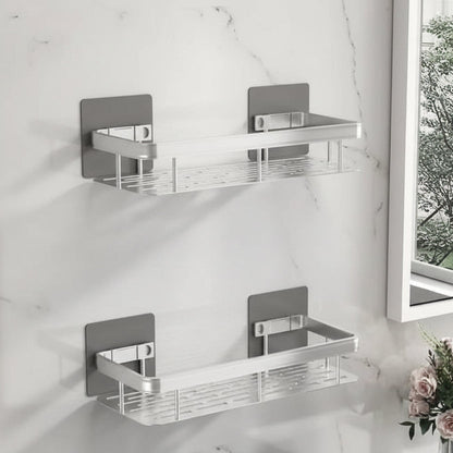 Wall-Mounted Corner Organizer Rack ABS Adhesive No-Drill Bathroom Caddy Triangle Rectangle Shape Holds Shampoo Soap Toiletries for Small Spa