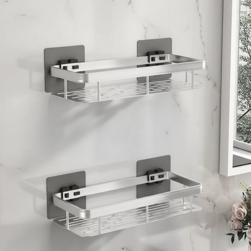 Wall-Mounted Corner Organizer Rack ABS Adhesive No-Drill Bathroom Caddy Triangle Rectangle Shape Holds Shampoo Soap Toiletries for Small Spa