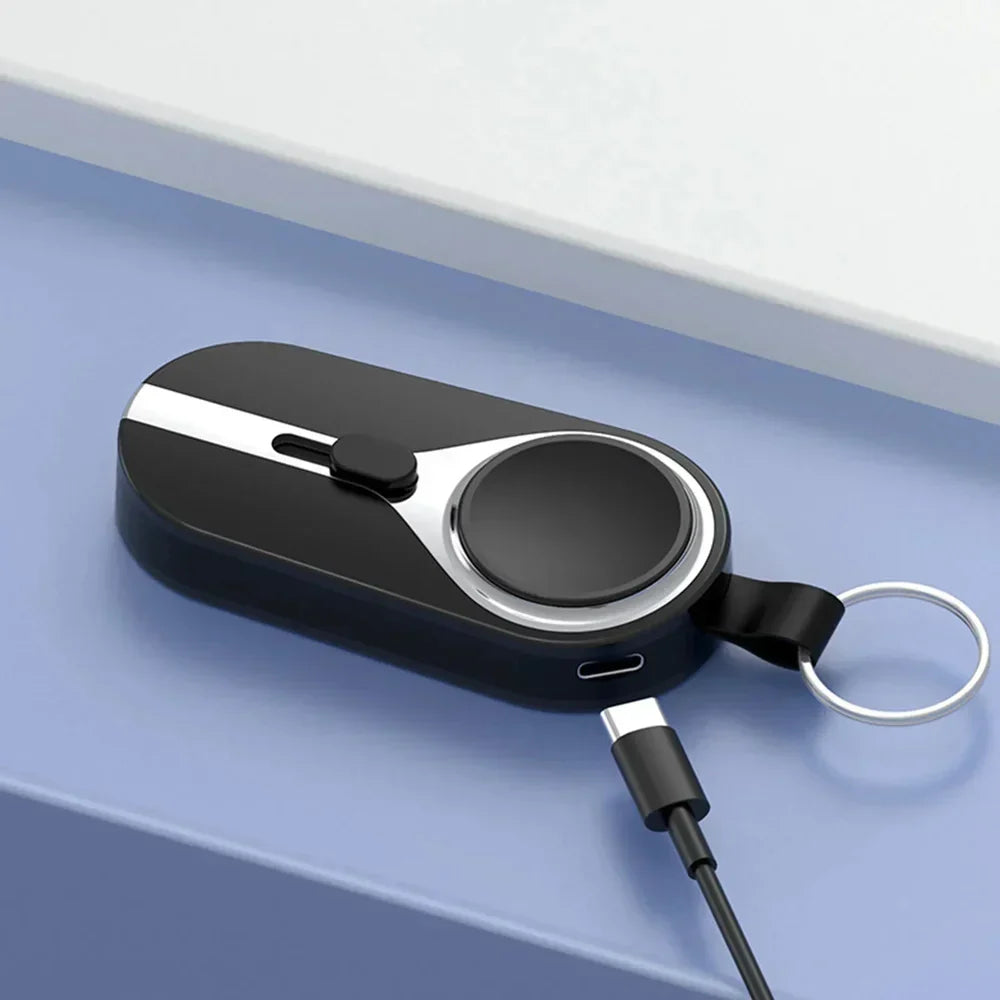 Clip-On Portable Power Bank with Wireless Charging Pad for Smartphones and Smartwatches, Lightweight Keychain Battery Pack with Carabiner At