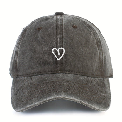 Adjustable Cotton Baseball Cap with Embroidered Heart Detail for Women – Breathable Summer Hat