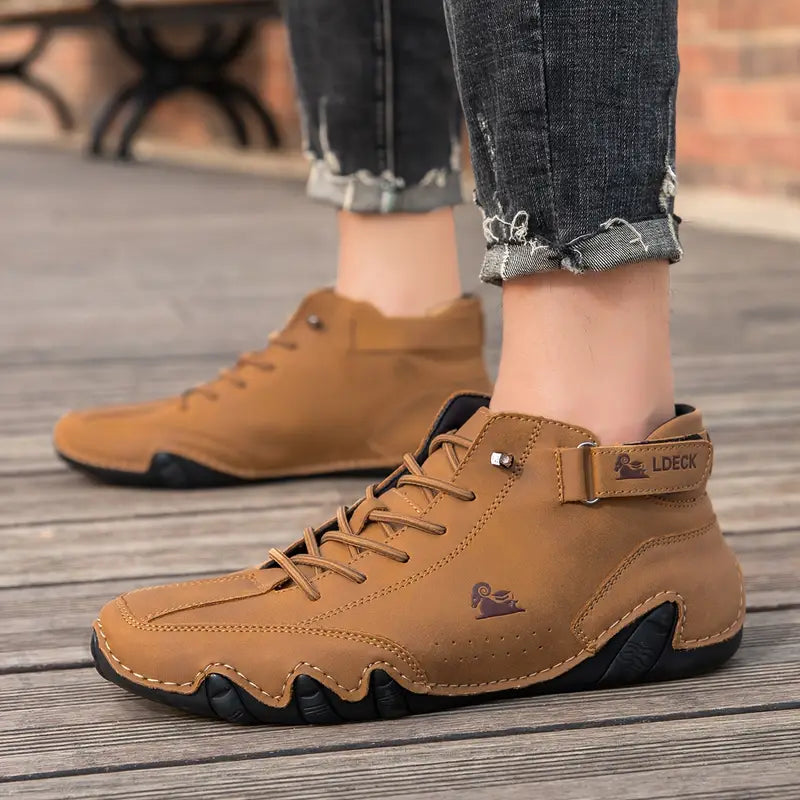 Men's Waterproof High-Top Sneakers with Elastic Slip-On Design - Durable Rubber Sole Boots for Street Style & All-Weather Wear