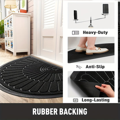 Half Moon Entry Mat Rubber Non-Slip Indoor Outdoor Foyer Entryway Mud Catcher Patio Back Front Utility Room Vestibule Hallway Home