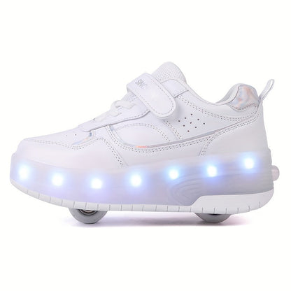 LED Light-Up Roller Skate Sneakers for Kids with Removable Wheels – USB Rechargeable Inline Shoes for Boys & Girls