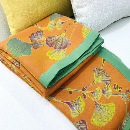 Reversible Cotton Throw Blanket with Ginkgo Leaf Pattern – Lightweight Summer Quilt for Bed, Sofa & Travel