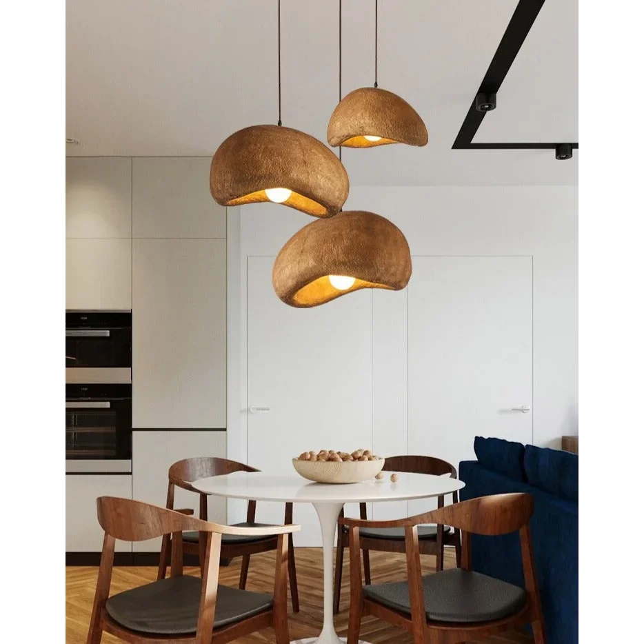 Sculpted Resin Hanging Fixture E27 Socket Brown Japandi Style for Kitchen Island Dining Table Bedroom Overhead Lighting Minimalist Decor