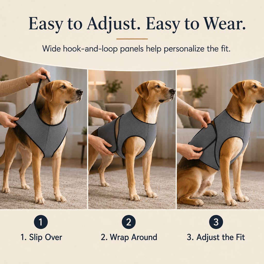 Ortekor Dog Calming Wrap Vest for Thunderstorms, Fireworks & Travel - Breathable Adjustable Comfort Shirt for Stressful Moments