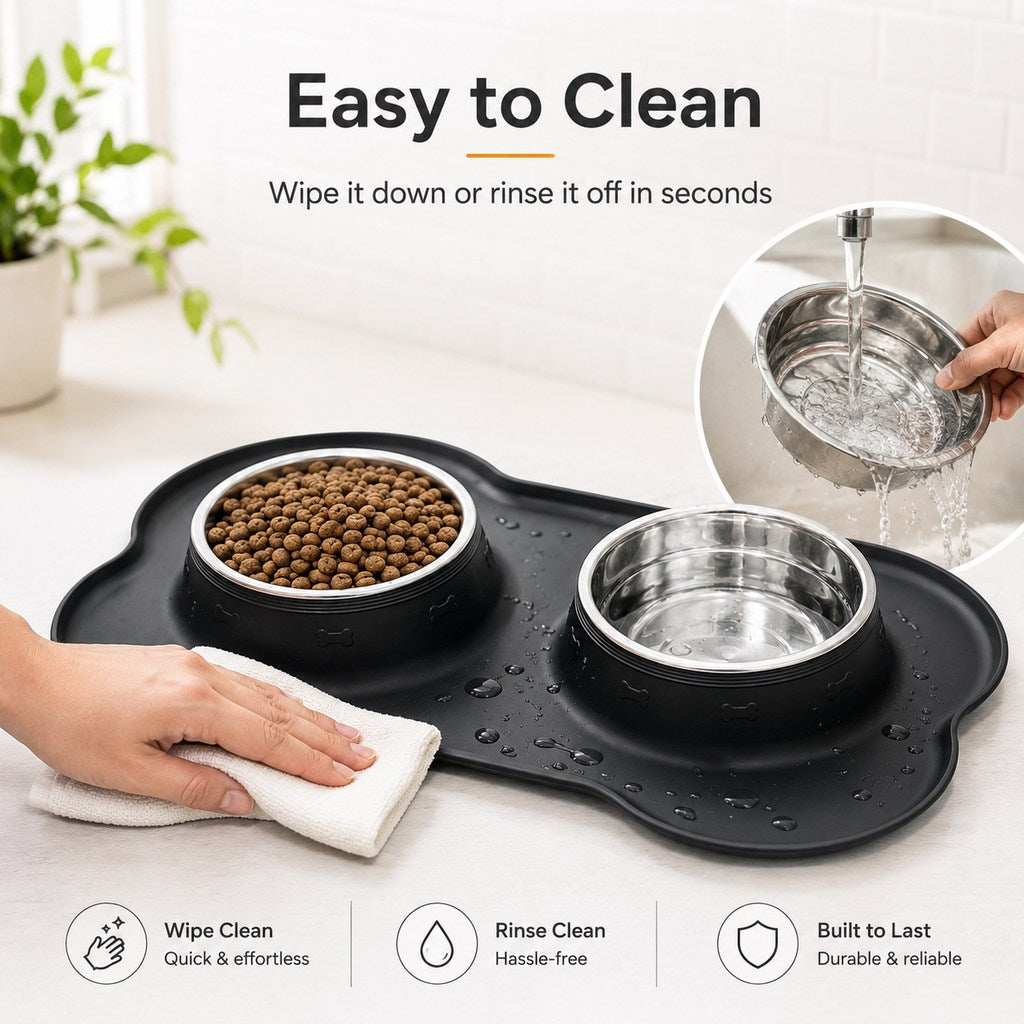 Ortekor Spill-Proof Dual Pet Bowl for Cats & Dogs - Mess-Free Food & Water Station for Cleaner Floors