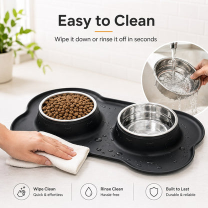Ortekor Spill-Proof Dual Pet Bowl for Cats & Dogs - Mess-Free Food & Water Station for Cleaner Floors