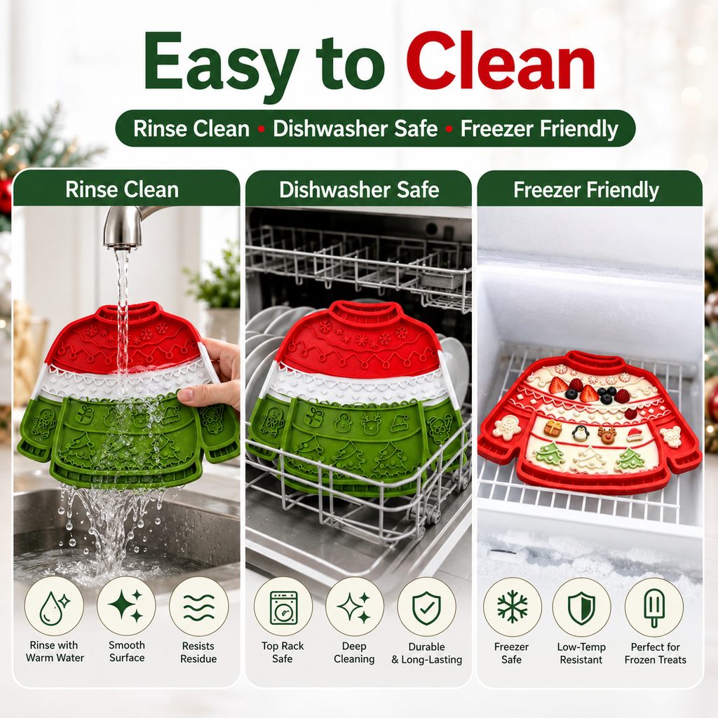 Ortekor Christmas Sweater Wall-Mount Pet Lick Mat for Dogs & Cats - Slow Feeding & Nail Trimming Distraction for Holiday Treat Time