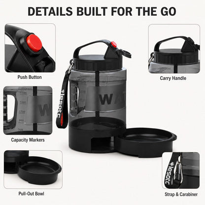 Ortekor 2.2L Portable Dog Travel Water Bottle with Pull-Out Bowl - Fewer Refills for Hiking, Camping & Road Trips