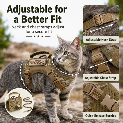 Ortekor Tactical Cat Harness with Leash for Outdoor Walks, Adjustable Escape-Resistant Vest for Cats
