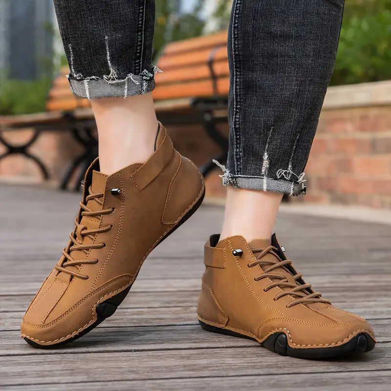 Men's Waterproof High-Top Sneakers with Elastic Slip-On Design - Durable Rubber Sole Boots for Street Style & All-Weather Wear