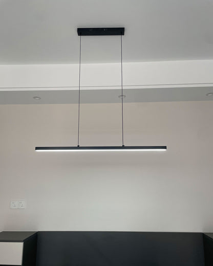 Suspended LED Strip Fixture for Countertop Islands – Dimmable Metal Bar Light with Remote in Matte or Gloss White – 39 to 102 in Adjustable