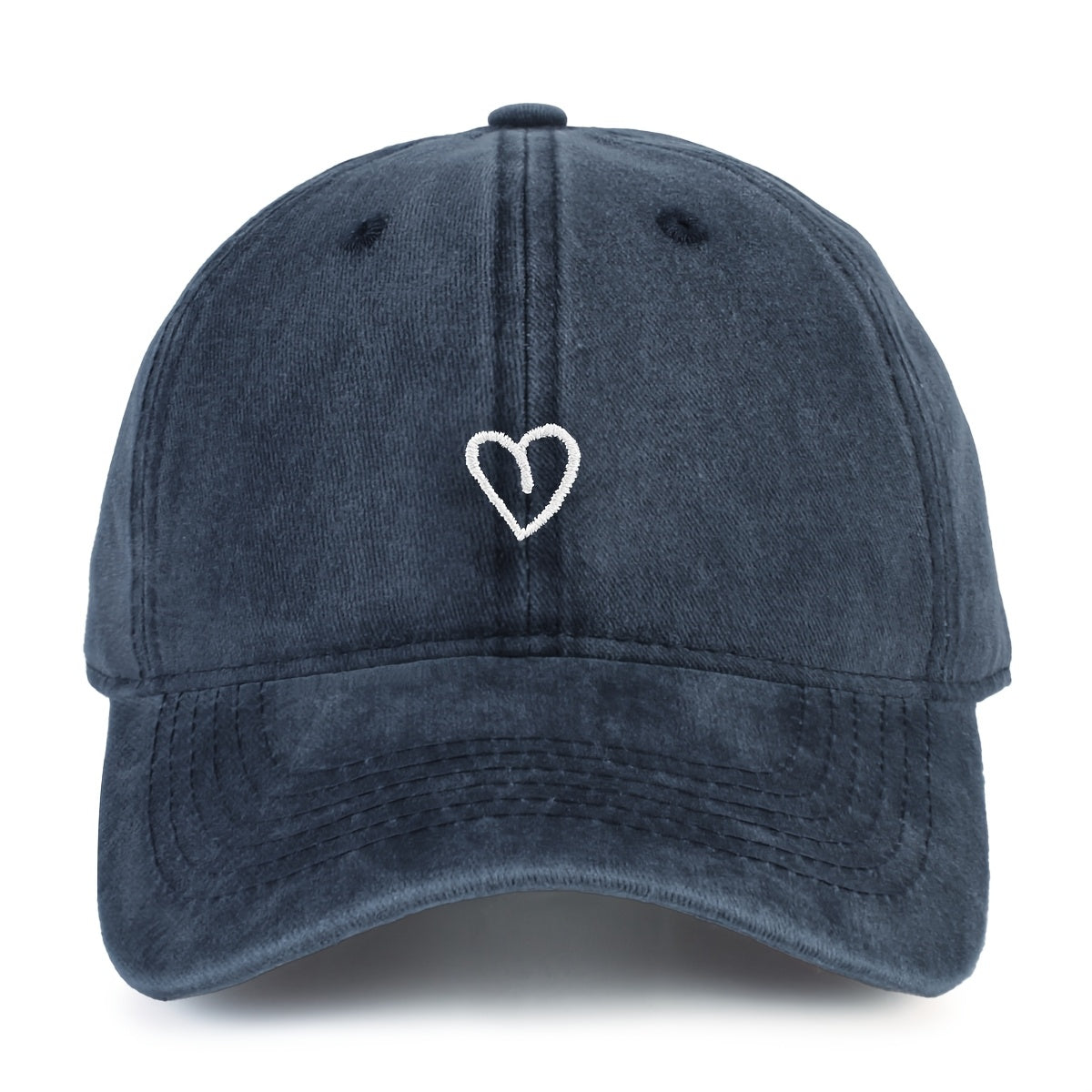 Adjustable Cotton Baseball Cap with Embroidered Heart Detail for Women – Breathable Summer Hat