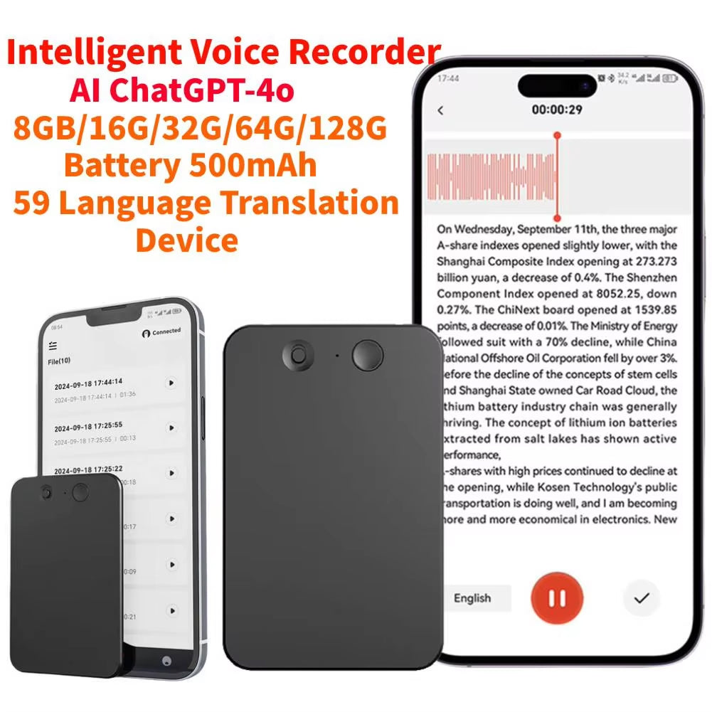 AI Voice Recorder with Real-Time Transcription & 59-Language Translation for Meetings & Interviews