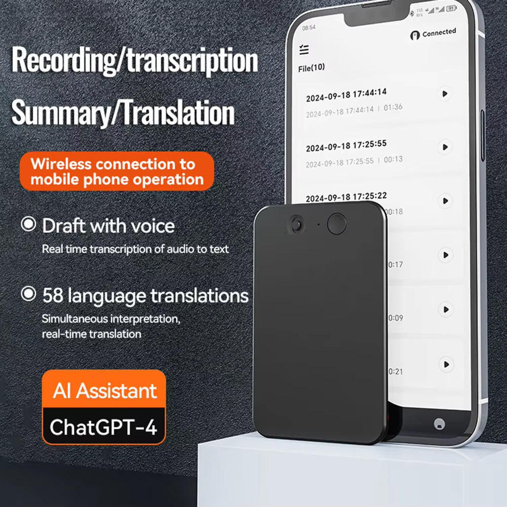 AI Voice Recorder with Real-Time Transcription & 59-Language Translation for Meetings & Interviews