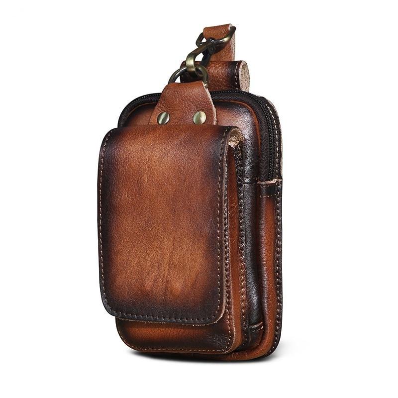 Leather Belt Bag for Men – Full-Grain Cowhide Waist Pack with Adjustable Strap, Magnetic Clasp & Zippered Compartments for Travel, Hiking