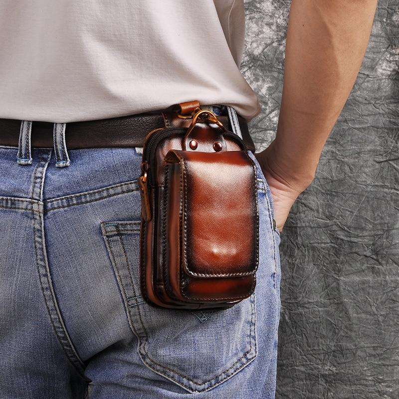 Full-Grain Cowhide Belt Pouch for Men | Zippered Compartment & Magnetic Closure | Adjustable Elastic Strap | Hands-Free Carry for Travel, Co