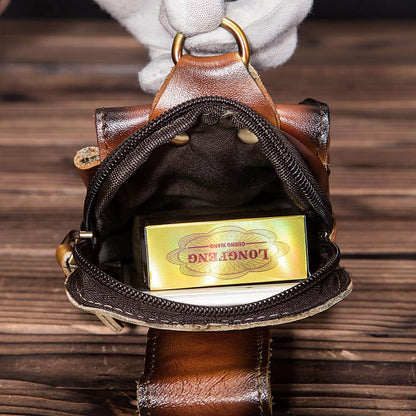 Full-Grain Cowhide Belt Pouch for Men | Zippered Compartment & Magnetic Closure | Adjustable Elastic Strap | Hands-Free Carry for Travel, Co
