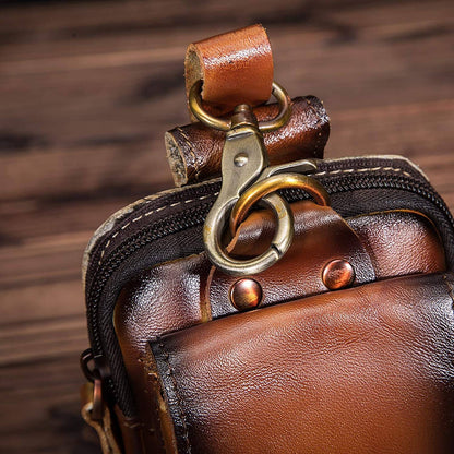 Full-Grain Cowhide Belt Pouch for Men | Zippered Compartment & Magnetic Closure | Adjustable Elastic Strap | Hands-Free Carry for Travel, Co