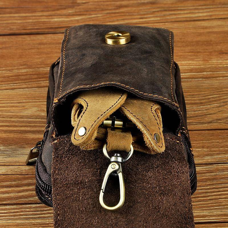 Leather Belt Bag for Men – Full-Grain Cowhide Waist Pack with Adjustable Strap, Magnetic Clasp & Zippered Compartments for Travel, Hiking