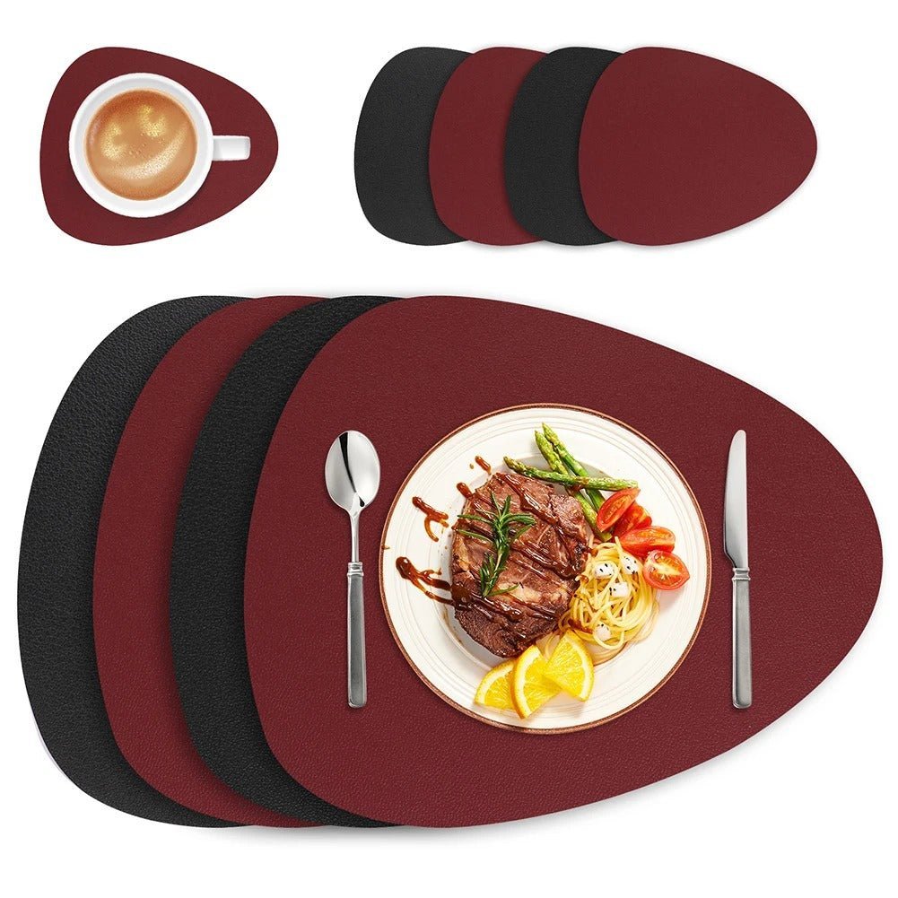 Reversible Faux Leather Table Mats 4 or 8 Pack Wipeable Heat Resistant Non-Slip for Kitchen Dining Room Everyday Meals Family Dinner